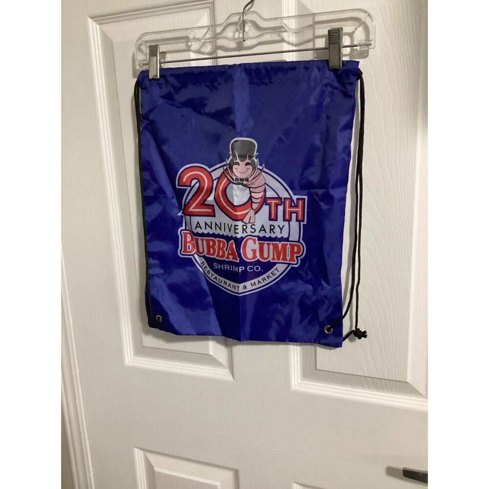 BUBBA GUMP SHRIMP CO RESTAURANT Drawstring Backpack blue & Red Nylon